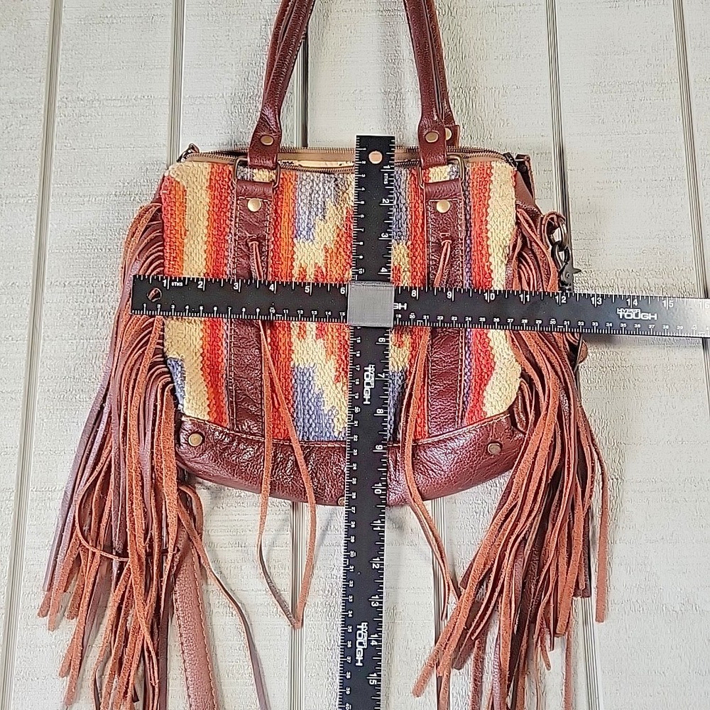 Myra Bag Leather Aztec Fringe Crossbody Bag | Southwestern Brown Saddle Blanket - Picture 2 of 7